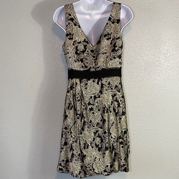 VNTG Y2K BCBG Black and Cream Silky Textured Paisley Mini Bubble Dress - Picture 6 of 8